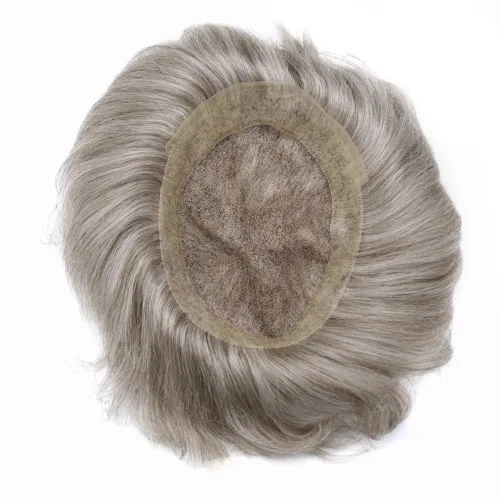 Miniatura 58 de Sistema de reemplazo de cabello de encaje francés para hombre, piezas de cabello de aspecto natural, encaje frontal, negro, marrón, rubio, gris