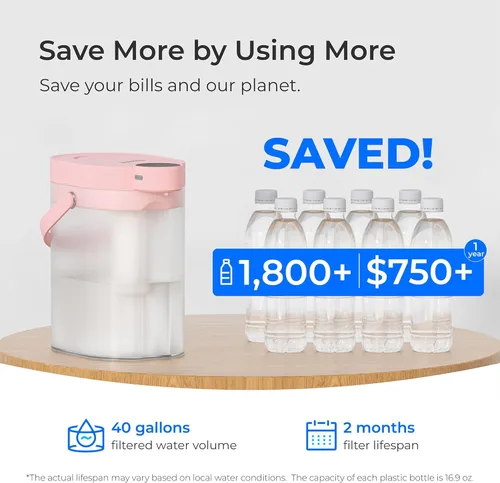 Miniatura 6 de Waterdrop FreshTaste - Jarra eléctrica con filtro de agua, dispensador potente recargable, purificador instantáneo de encimera de 17 tazas, reduce