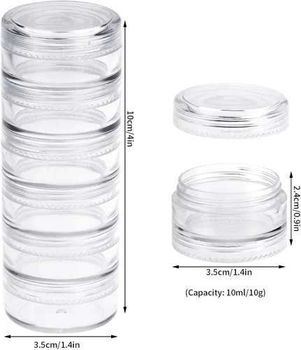 Miniatura 2 de 3 juegos de recipientes de plástico apilables de 6 capas, caja de almacenamiento transparente de cosméticos de 0.35 oz/0.3 fl oz, tarros