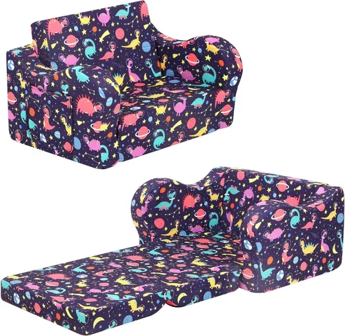 MOMCAYWEX Sofá para niños, sofá de espuma abatible 2 en 1, silla plegable suave para juegos, color morado Púrpura