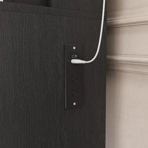 Miniatura 6 de Tocador con espejo y luz LED ajustable, toma de corriente incorporada, con 1 cajón grande, 2 cajones compactos, soporte de secador de pelo