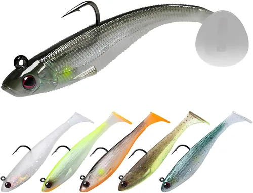 Miniatura 10 de TRUSCEND Shadtale Easy Catch Soft Fishing Lures with BKK Hooks - Trembly Sinking and Vibrating Swim for More Bites, Pre-Rigged Swimbaits for Bass