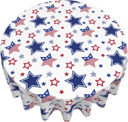 Miniatura 2 de AGAYNA 4th of July Tablecloth Round 60 Inch Blue Red White Patriotic Stars Table Cloth,Stain Resistance Independence Day Holiday Table Covers for