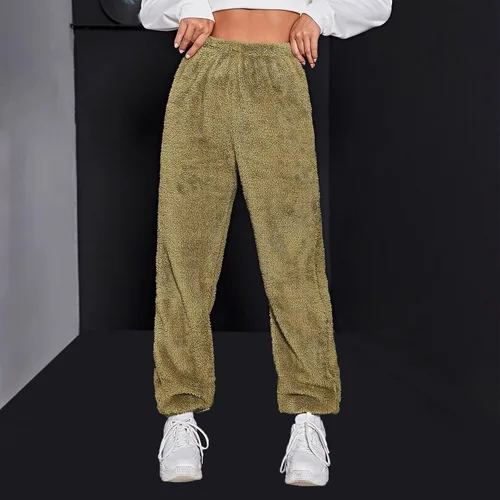 Miniatura 3 de Pantalones deportivos de vellón para mujer, cálidos, suaves, para el hogar, con cordón, cómodos, para yoga, esponjosos
