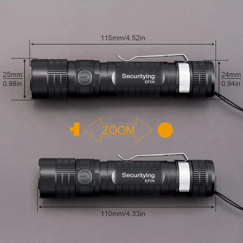 Miniatura 2 de SecurityIng EF05 Linterna magnética EDC recargable USB-C, 887 lúmenes, 5 modos de zoom, IPX-6 resistente al agua, mini linterna LED con clip, cable