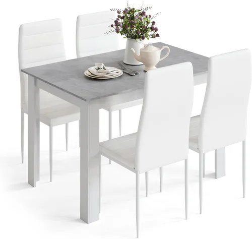 Mondeer - Juego de mesa de comedor para 4, mesa de cocina con sillas de respaldo alto de piel sintética, juego de comedor y oficina en casa que