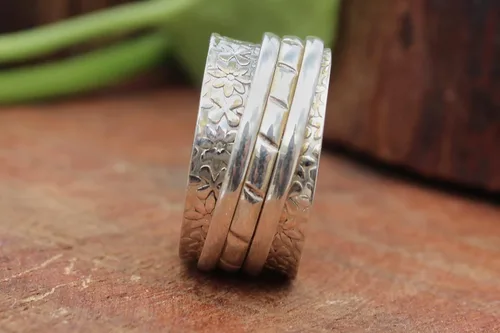 Miniatura 2 de Sterling Silver Spinner Ring Anxiety Spinner Ring Fidget Spinner Ring for Women Handmade Three Spinner Ring Sterling Silver 925