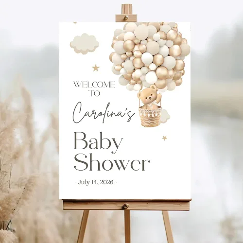 Miniatura 10 de Letrero de bienvenida personalizado para baby shower, letrero de bienvenida para baby shower con osito de peluche, póster personalizado de osito