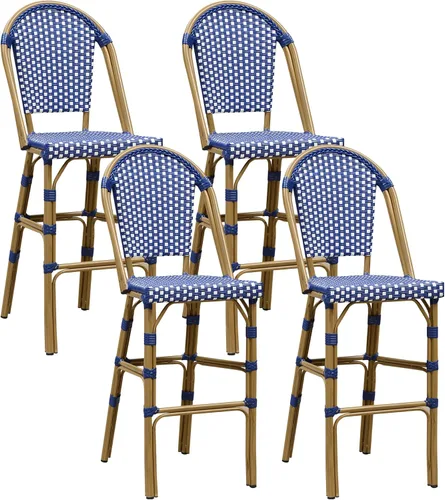 Miniatura 18 de PURPLE LEAF - Juego de 2 taburetes de bar franceses con acabado de bambú impreso, taburetes de bar de ratán para patio con respaldo, sillas de bar