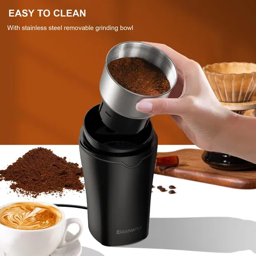 Miniatura 2 de Molinillo de café y especias, molinillo de espresso para uso doméstico, hoja de acero inoxidable y taza extraíble, multifuncional para granos de Gris