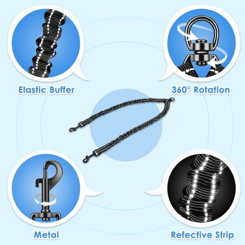Miniatura 3 de AUTOWT Correa doble para perros, sin enredos, rotación giratoria de 360°, reflectante, con extensión de bungee, divisor para dos perros, cómoda