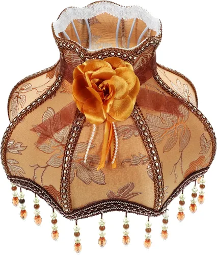 Pantalla de tela europea vintage con borlas y cuentas de encaje estilo retro para lámparas de mesa, decoración elegante del hogar para sala de estar