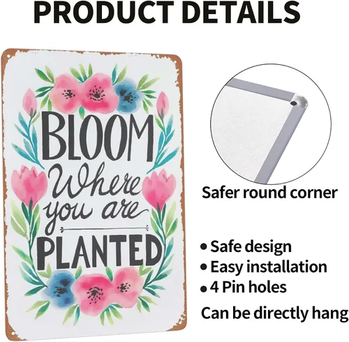 Miniatura 4 de Letrero de metal de inspiración de jardín, 8 x 12 pulgadas, "Bloom Where Planted", decoración rústica de pared para invernadero, porche y estética