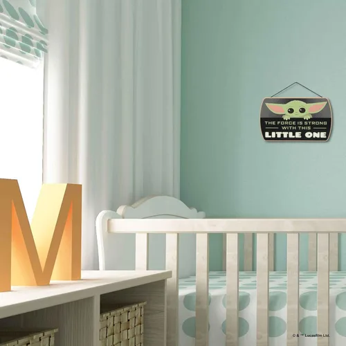 Miniatura 6 de Disney Star Wars: The Mandalorian Baby Yoda Force es fuerte con este pequeño colgante de madera decoración de pared - Grogu, el niño Negro
