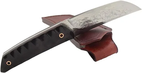 MASALONG VG10 Damasco Short tanto cuchillo kni198 Hoja fija de espiga completa (mango negro)