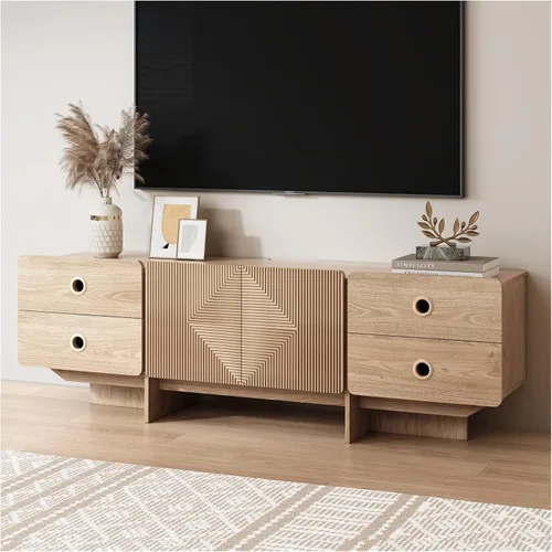 Miniatura 9 de JOINICE Soportes de TV acanalados de 66" para sala de estar, consolas de TV modernas de mediados de siglo para TV de 75 pulgadas, centro