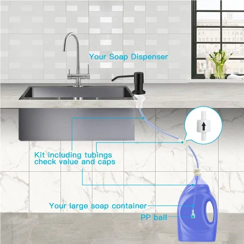 Miniatura 3 de OHiHi Dispensador de jabón para platos para fregadero de cocina, dispensador de jabón para fregadero de encimera, bomba de agua con tubo