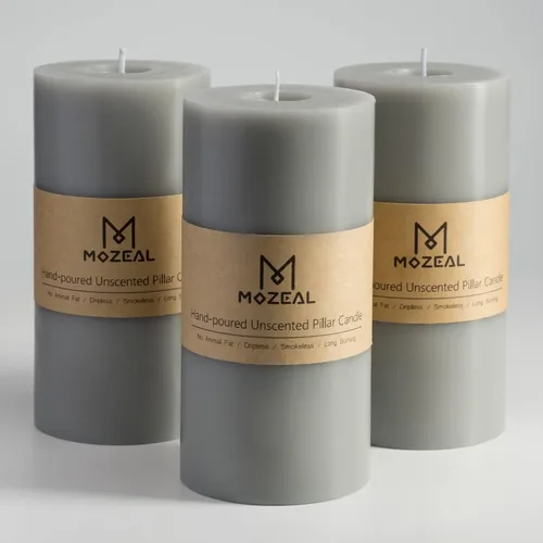 Miniatura 74 de MOZEAL Velas grandes sin perfume vertidas a mano de 3 x 8 pulgadas, sin humo, juego de 2, combustión lenta, sin goteo, aproximadamente 150 horas