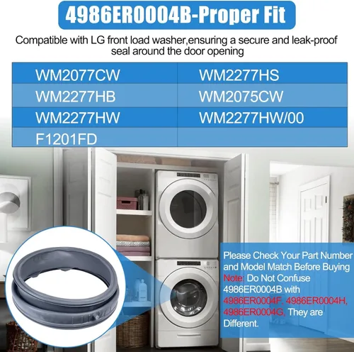 Miniatura 4 de Junta de puerta de lavadora MEJORADA 4986ER0004B sin puerto de drenaje, compatible con sello de puerta de lavadora de carga frontal LG WM2277HW