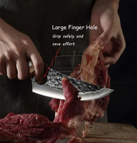 Miniatura 6 de Kitory Cuchillo de carnicero para cortar carne, cuchillo vikingo forjado a mano con mango ergonómico de madera, cuchillo de chef chino de acero