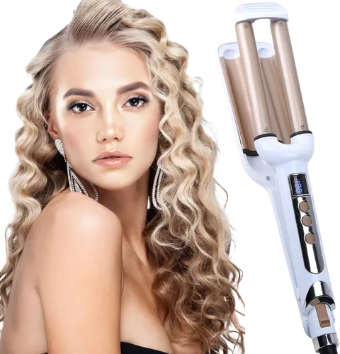 Plancha rizadora de pelo de cerámica, rizadora de pelo de 3 barriles, rizador de pelo permanente de 0.6 pulgadas/0.630 in, rizador instantáneo,