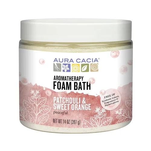 Aura Cacia Baño de espuma de aromaterapia, pachulí pacífico y naranja dulce, tarro de 14 onzas