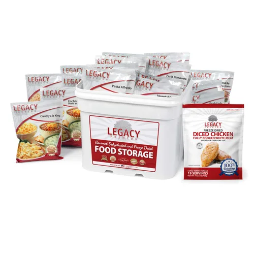 Comida de emergencia liofilizada con pollo - 79 porciones grandes - 18 libras - Almacenamiento de preparación de desastres - Suministro de