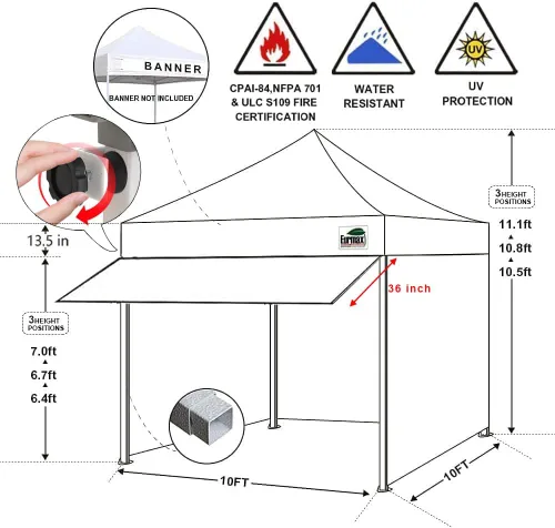 Miniatura 3 de Toldo Eurmax comercial de 3 m x 3 m, carpa para armar, toldos para fiestas en exteriores con 4 paredes laterales desmontables, con cierres, y bolsa