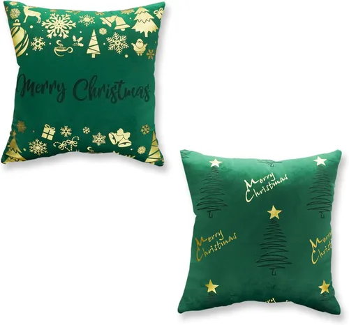 Miniatura 12 de TAJWE - Juego de 2 fundas de almohada decorativas de Navidad, 45 x 45 cm, Merry Christmas, rojo y dorado, decoraciones de invierno, árboles