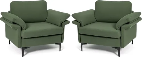 Miniatura 9 de Giantex Juego de 2 sofás individuales, silla decorativa, con cómodo cojín de 5 pulgadas, reposabrazos con cremallera, patas de acero, sillón de sala
