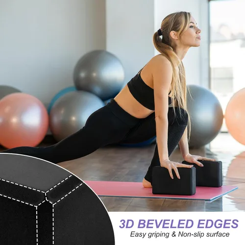 Miniatura 4 de PATIKIL Bloques de yoga y bandas de resistencia, paquete de 2 bloques de yoga de espuma EVA de alta densidad a granel de 9 x 6 x 3 pulgadas