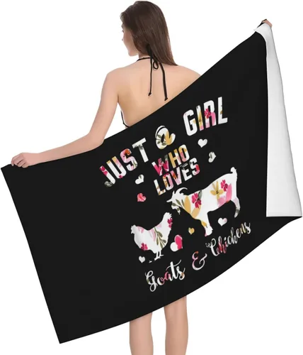 Just A Girl Who Loves Goats Chickens - Toalla de playa absorbente para baño, toallas de playa de gran tamaño, súper 32 x 52 pulgadas