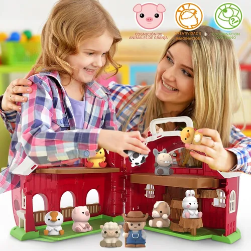 Miniatura 7 de Juguete de granero grande de animales de granja para niños de 1, 2 y 3 años, juguetes Montessori educativos para niños pequeños, juego de simulación
