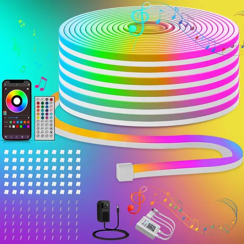 Miniatura 3 de Ledagic Tira de luces LED de neón RGB de 32.8 pies con aplicación, control remoto, tira de luz de neón impermeable IP65 para interiores
