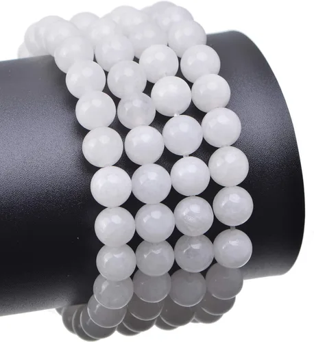 Miniatura 4 de Cuentas sueltas de 0.315 pulgadas/8mm de piedra natural redonda para hacer joyas con cordón elástico Jade blanco