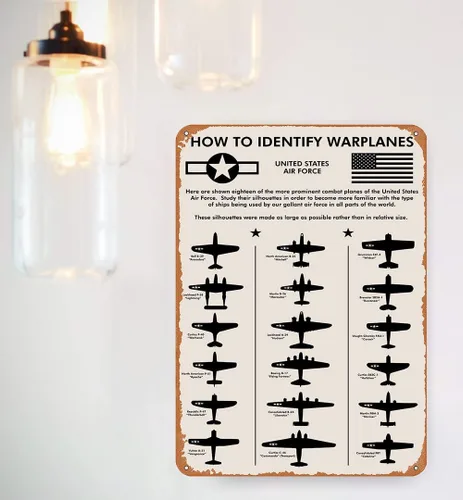 Miniatura 3 de WWII Planes, How To Identify Warplanes, letrero de metal de hojalata de 12 x 8 pulgadas Regalo para piloto, hombres, papá, novio, él, WallArt