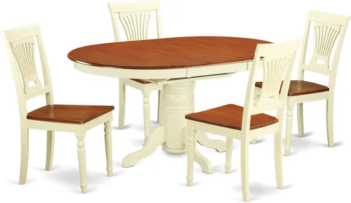 East West Furniture KEPL5-WHI-W - Juego de mesa y sillas de cocina de 5 piezas, incluye una mesa de comedor ovalada con hoja de mariposa y 4 sillas