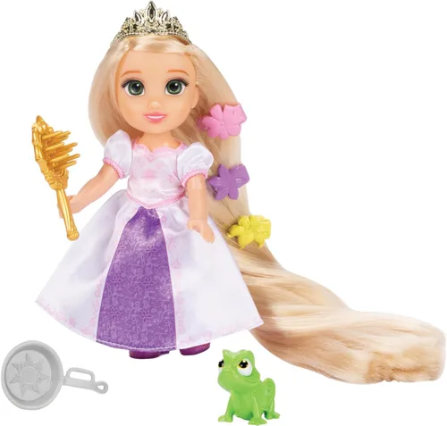 Miniatura 2 de Disney Princess Rapunzel Doll Muñeca Rapunzel de pelo largo Petite con Pascal, en moda de vestir púrpura y blanco