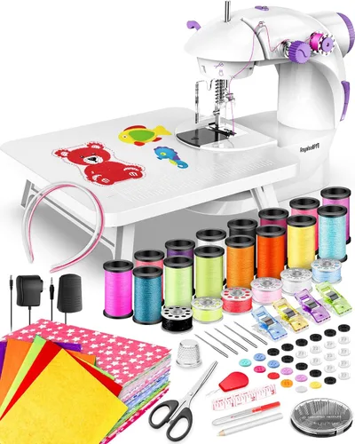 Miniatura 6 de Mini Máquina de Coser con Kit de Costura de 123 Piezas para Principiantes, Máquina de Coser Portátil de Doble Velocidad con Luz y Protector de Dedos
