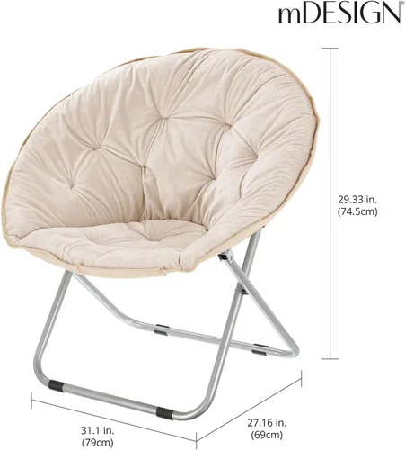 Miniatura 3 de mDesign Urban Papasan - Silla plegable de luna – Silla OVNI con platillo grande con marco de metal plegable – Asiento plegable mullido para oficina