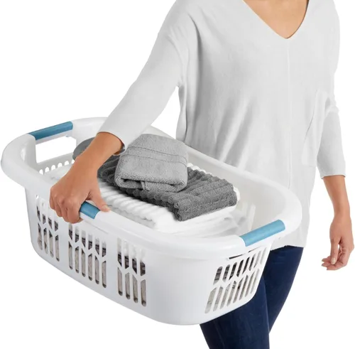 Miniatura 3 de Rubbermaid Cesta de lavandería/cesto grande Hip-Hugger, 1.5 bushel, blanco, contenedor de almacenamiento apilable/organizador