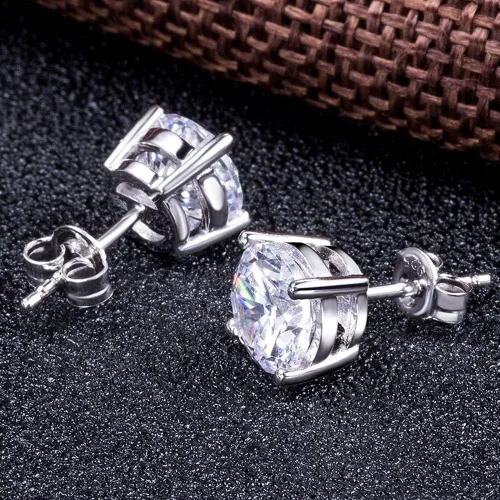 Miniatura 4 de TTVOVO Aretes de plata de ley 925 con circonita cúbica brillante de corte princesa, aretes de diamante de circonita cúbica para mujeres y hombres