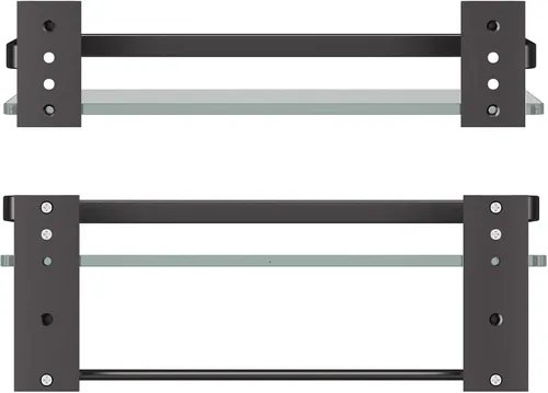 Miniatura 6 de Danpoo Estantes de baño montados en la pared, estante de vidrio templado transparente con toallero, soporte para toallas de mano (negro mate)