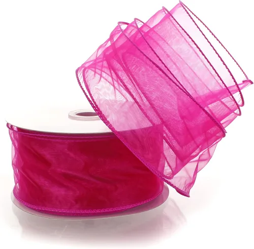 Miniatura 30 de Cinta de organza transparente con alambre de 2.5 pulgadas, color plateado de 10 yardas
