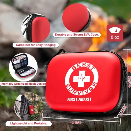 Miniatura 2 de Besst Survivor Mini botiquín de primeros auxilios, pequeño kit médico de carcasa dura impermeable con compartimentos para camping, senderismo