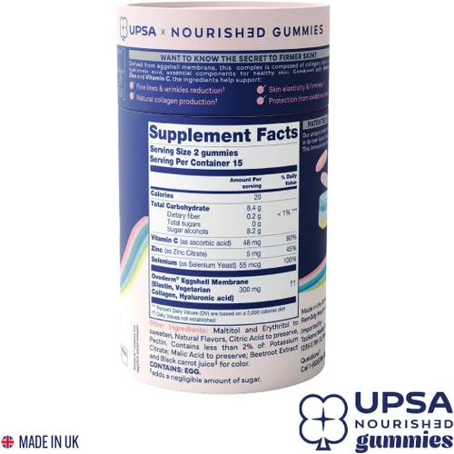 Miniatura 7 de Upsa Nourished Collagen Skin Lift 30ct - Complejo Ovoderm® de membrana de huevo con vitamina C, zinc y selenio - Gomitas vegetarianas sin azúcar