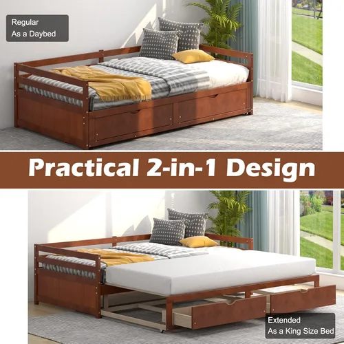 Miniatura 3 de DORTALA Sofá cama individual a King con nido y 2 cajones de almacenamiento, moderno sofá cama extensible con cama extraíble, sofá cama de doble uso