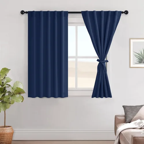 Miniatura 23 de Hiasan Cortinas opacas negras para dormitorio, cortinas opacas cortas de 45 pulgadas de largo, con aislamiento térmico, bolsillo para barra