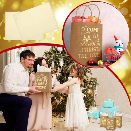 Miniatura 5 de Sabary 24 bolsas de regalo religiosas de Navidad, bolsas de regalo cristianas de Navidad, bolsas de regalo de papel kraft metálico con asas