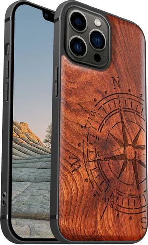 Miniatura 21 de Carveit Funda magnética de madera para iPhone 13 [madera real dura y TPU suave] Funda protectora híbrida de madera única y elegante a prueba